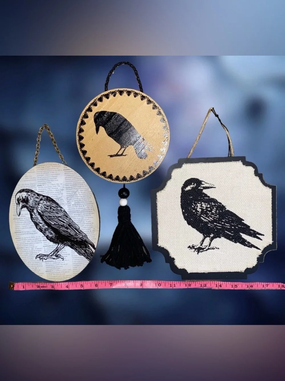 3pc Gothic Crow Raven Wall Hangings ~Halloween Home Decor Wall Art Gallery Signs
